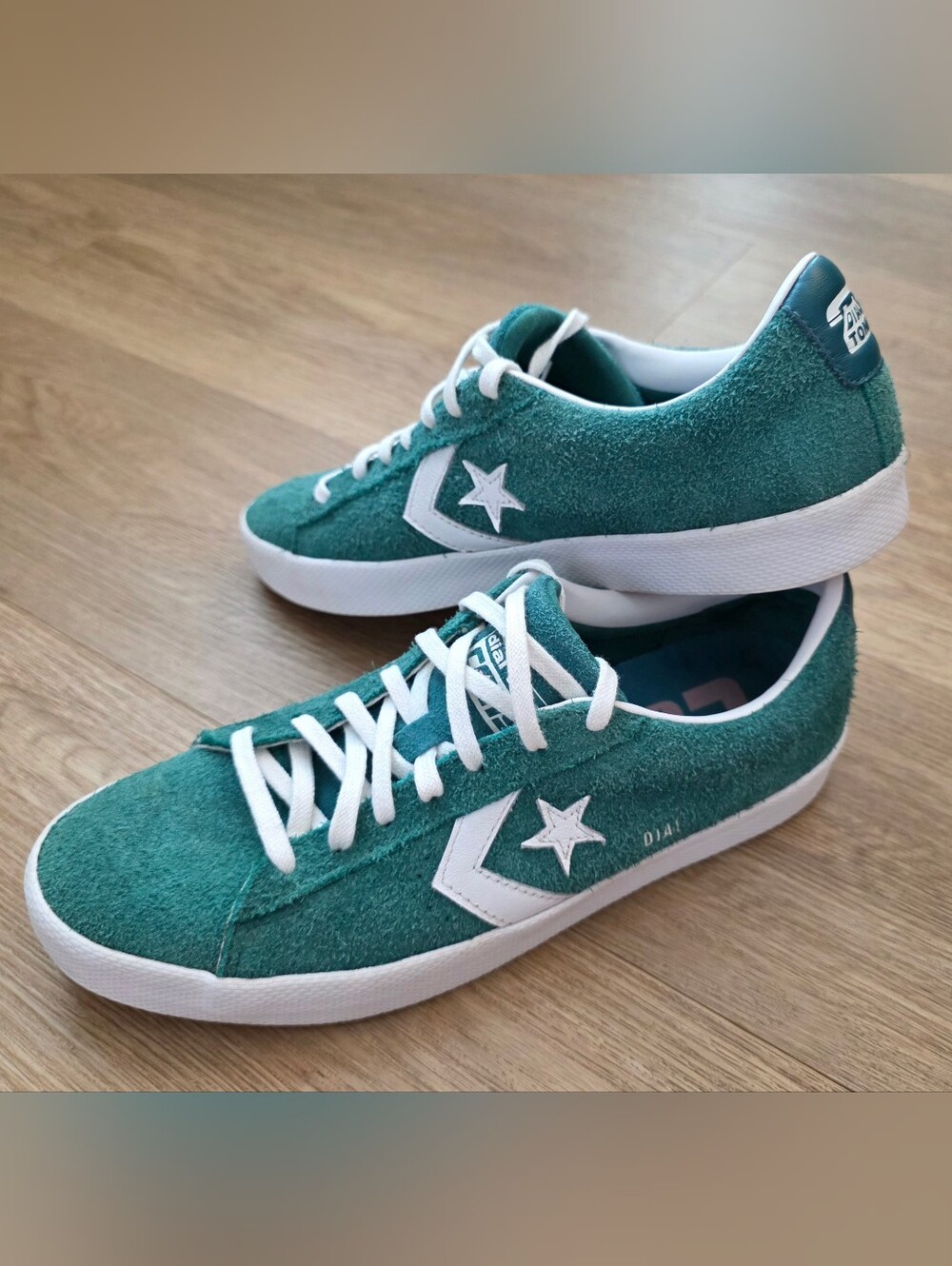 Converse Cons X Dial Tone Jade Volc Pro Suede Sneakers with Pink And White
